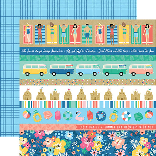 Echo Park:  12x12 Paper - Single Sheet - Dive into Summer - Border Stripes