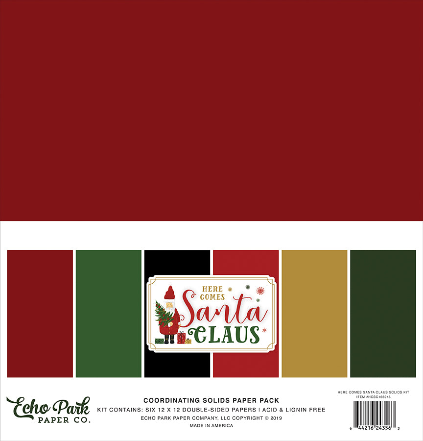 Echo Park:  Coordinating Solids Paper Pack - Here Comes Santa Claus Solids Kit