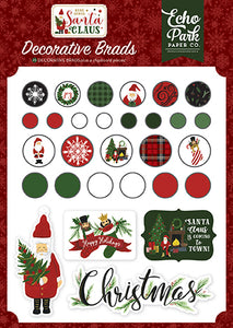 Echo Park: Embellishments - Decorative Brads - Here Comes Santa Claus