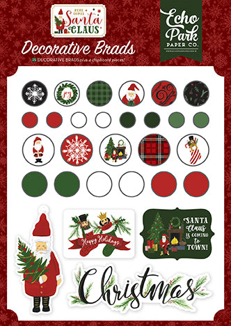 Echo Park: Embellishments - Decorative Brads - Here Comes Santa Claus