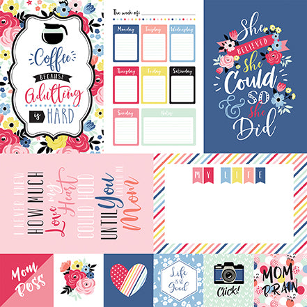 Echo Park:  12x12 Paper - Single Sheet - I Am Mom - 4x6 Journaling Cards