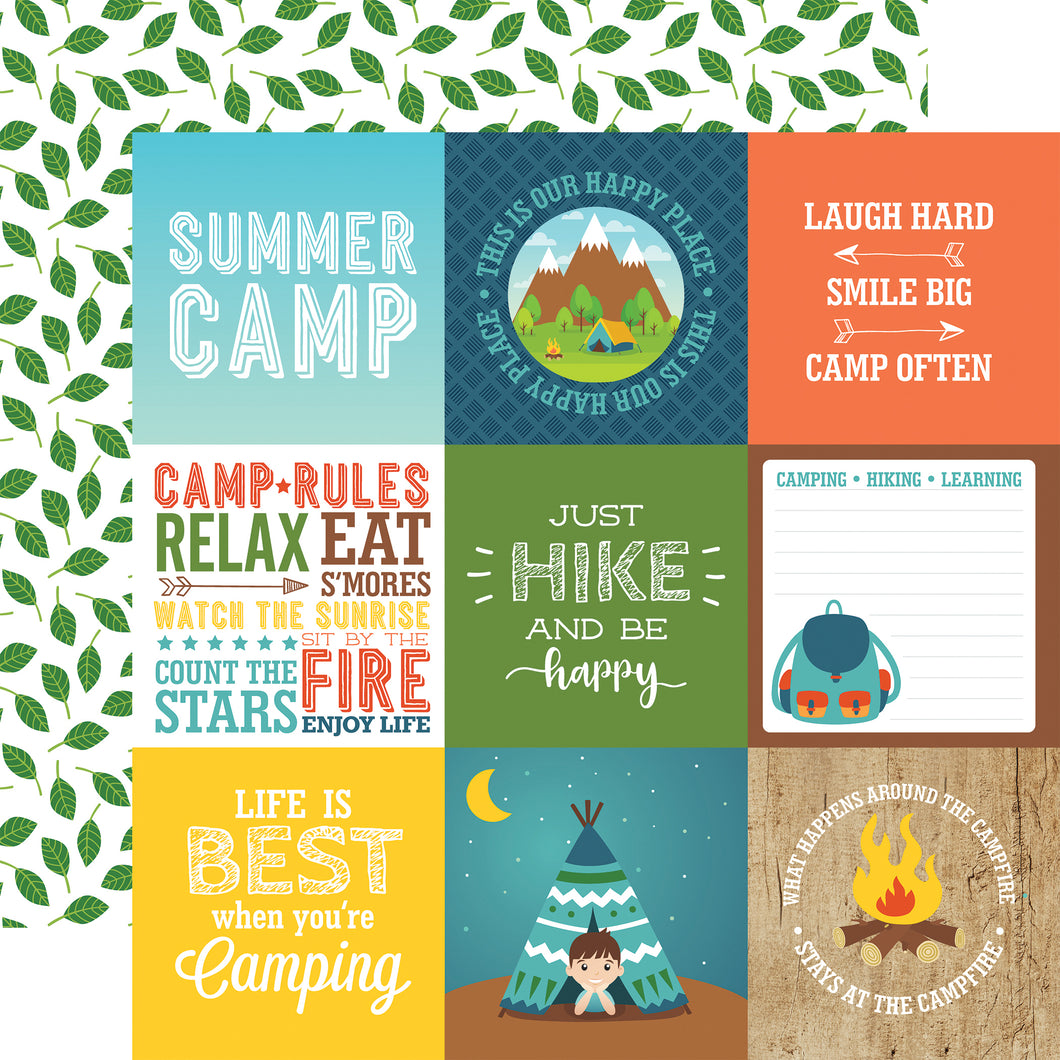 Echo Park:  12x12 Paper - Double-Sided Single Sheet - Summer Adventure - 4x4 Journaling Cards