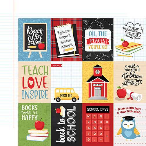 Echo Park:  12x12 Paper - Single Sheet - School Rules - 3x4 Journaling Cards