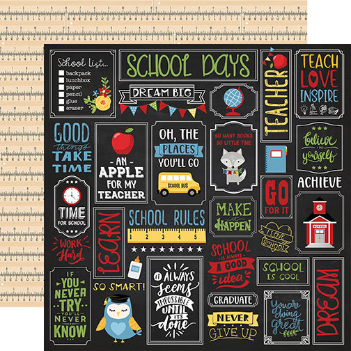 Echo Park:  12x12 Paper - Single Sheet - School Rules - School is Cool