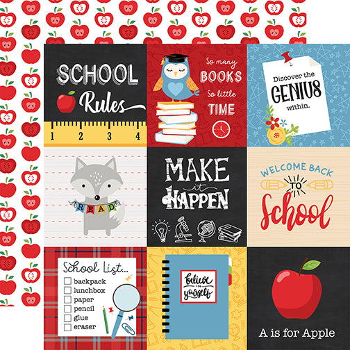 Echo Park:  12x12 Paper - Single Sheet - School Rules - 4x4 Journaling Cards