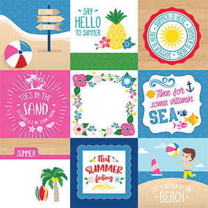 Echo Park:  12x12 Paper - Double-Sided Single Sheet - I Love Summer - 4x4 Journaling Cards