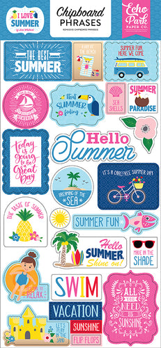 Echo Park: Chipboard Phrases - I Love Summer