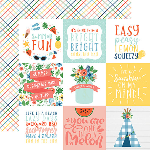 Echo Park:  12x12 Paper - Single Sheet - Summertime - 4x4 Journaling Cards