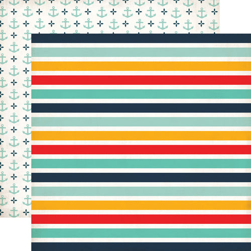 Echo Park:  12x12 Paper - Double-Sided Single Sheet - Summer Adventure - Beach Stripe