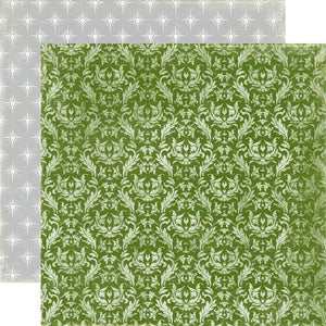 Echo Park:  12x12 Paper - Double-Sided Single Sheet - Very Merry Christmas - Green Damask