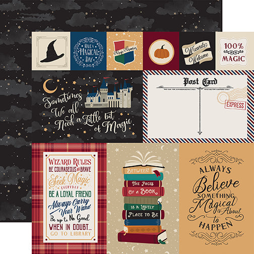 Echo Park: 12x12 Double Sided Paper - Witches And Wizards - Journaling Cards