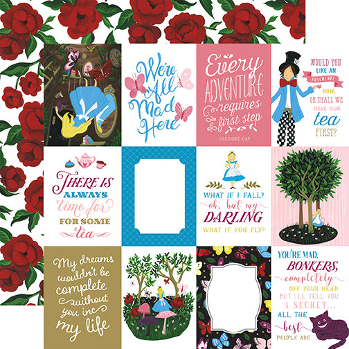 Echo Park:  12x12 Paper - Single Sheet - Alice in Wonderland - 3x4 Journaling Cards
