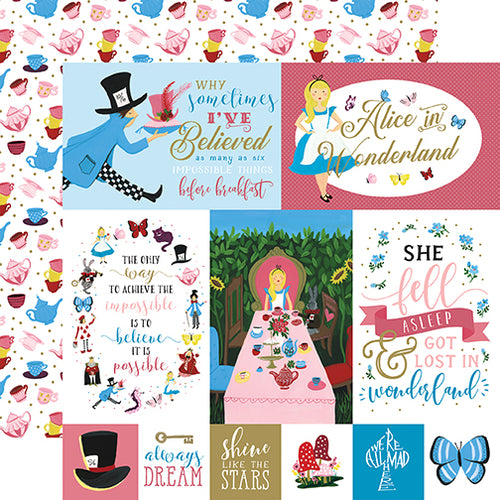 Echo Park:  12x12 Paper - Single Sheet - Alice in Wonderland - Multi Journaling Cards