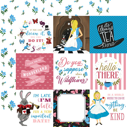 Echo Park:  12x12 Paper - Single Sheet - Alice in Wonderland - 4x4 Journaling Cards