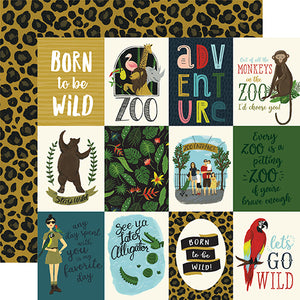 Echo Park:  12x12 Paper - Double-Sided Single Sheet - Animal Safari - 3x4 Journaling Cards