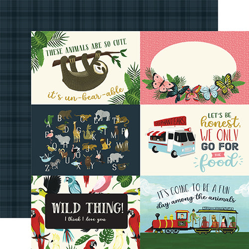 Echo Park:  12x12 Paper - Double-Sided Single Sheet - Animal Safari - 4x6 Journaling Cards