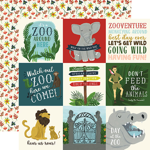 Echo Park:  12x12 Paper - Double-Sided Single Sheet - Animal Safari - 4x4 Journaling Cards