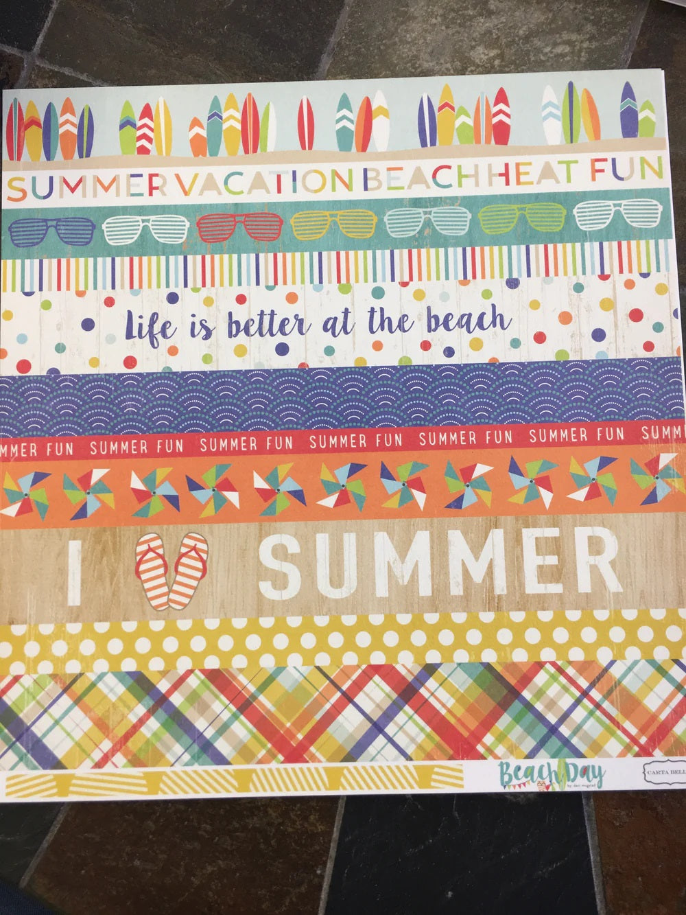 Carta Bella:  12x12 Paper - Double-Sided Sheet - Beach Days - Border Strips